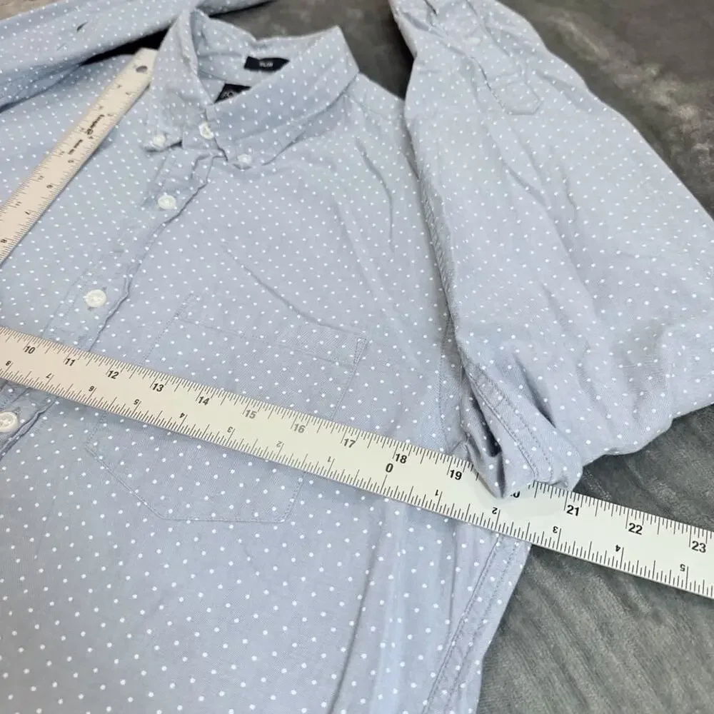 J Crew Shirt Men's Sz M Button Blue Polka Dot Slim Fit Preppy